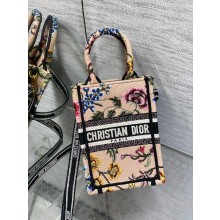 Dior PINK Multicolor Petites Fleurs Embroidery Mini Book Tote Phone Bag 2023