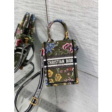 Dior green Multicolor Petites Fleurs Embroidery Mini Book Tote Phone Bag 2023