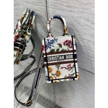 Dior white Multicolor Petites Fleurs Embroidery Mini Book Tote Phone Bag 2023