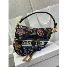 Dior Black Multicolor Petites Fleurs Embroidery Saddle Bag 2023