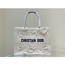 Dior small book tote Bag in White Multicolor D-Lace Embroidery with 3D Macramé Effect 2023