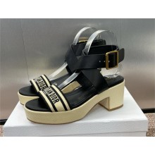 Dior Natural Raffia with Black Calfskin Dway Heeled Sandal 2024