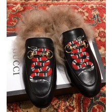 Gucci Princetown Leather Fur Slipper Black Snake