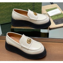Gucci Women's Double G creeper loafer 816326 white leather 1125-2024
