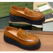 Gucci Women's Double G creeper loafer 816326 Brown leather 1125-2024