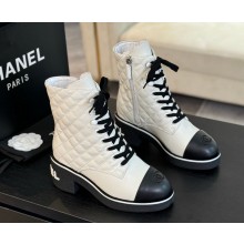 Chanel lace-up Ankle Boots Quilted Texture Hardware With Zipper white 1125-2024