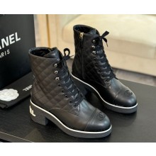 Chanel lace-up Ankle Boots Quilted Texture Hardware With Zipper black 1125-2024