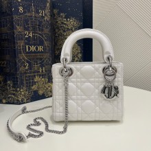 DIOR Mini Lady Dior Bag IN white Cannage Lambskin with silver hardware 2023
