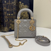 DIOR Mini Lady Dior Bag IN gray Cannage Lambskin with gold hardware 2023
