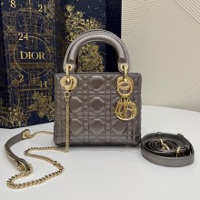 DIOR Mini Lady Dior Bag IN metallic gray Cannage Lambskin 2023
