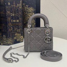 DIOR Mini Lady Dior Bag IN dark gray Cannage Lambskin with silver hardware 2023