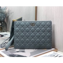 Dior Large Caro Daily Pouch in Blue Supple Cannage Calfskin 2023