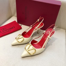 Valentino Heel 7cm VLOGO Calfskin Slingback Pumps WHITE/RED 2020