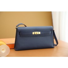 Hermes Kelly Elan Bag In Original Mysore Leather bleu sapphire with gold hardware(Full Handmade)