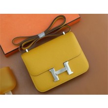 Hermes Constance 18 Bag in original Epsom Leather jaune ambre with silver hardware(handmade)