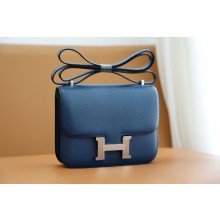 Hermes Constance 18 Bag in MYSORE leather DEEP BLUE/VERT VERONE WITH SILVER HARDWARE (HANDMADE)