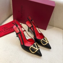 Valentino Heel 7cm VLOGO Calfskin Slingback Pumps BLACK/RED 2020