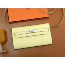 Hermes Kelly Classique To Go wallet in epsom leather jaune poussin with silver hardware(original quality+handmade)