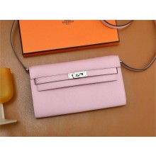 Hermes Kelly Classique To Go wallet in epsom leather mauve sylvestre with silver hardware(original quality+handmade)