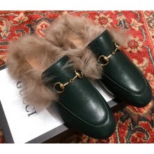 Gucci Princetown Leather Fur Slipper Green 