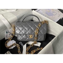 chanel Shiny Lambskin & Gold-Tone Metal Gray Mini Flap Bag with Top Handle AS4992 2024