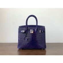 hermes niloticus leather birkin 30 bag with silver hardware bleu encre(M3)