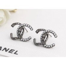 Chanel CC Stud Earrings AB0334 Pearly White/Gray 2018