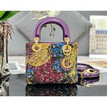 LADY DIOR MULTICOLOR BEADS Embroidered BAG PURPLE 2024