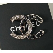 Chanel Crystal and Leather CC Small Brooch Black/Crystal/Silver 2018
