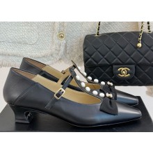 Chanel Goatskin & Imitation Pearls with bow  Mary Janes black 2025