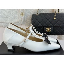 Chanel Goatskin & Imitation Pearls with bow  Mary Janes white 2025