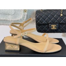 Chanel lambskin sandals with cc logo heel beige 1205-2024ss