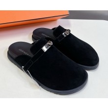 Hermes women/men Kelly Buckle in suede calfskin black  2024