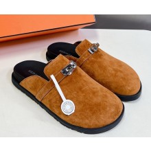 Hermes women/men Kelly Buckle in suede calfskin brown  2024