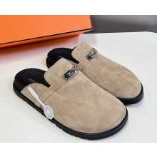 Hermes women/men Kelly Buckle in suede calfskin grey  2024