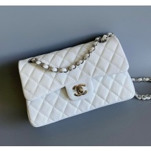 Chanel 1117 Classic Flap Handbag in Caviar Leather white with silver Hardware 1112-2024
