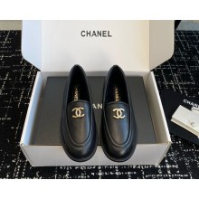 Chanel women's Calfskin  with shearling Loafers in black 2024