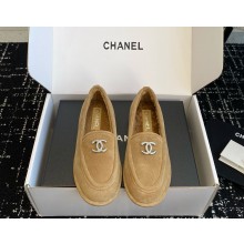 Chanel women's suede leather  with shearling Loafers in brown 2024