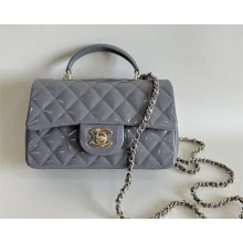 Chanel Mini Classic Flap Bag with Top Handle in Patent Calfskin AS2431 gray 2024