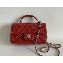 Chanel Mini Classic Flap Bag with Top Handle in Patent Calfskin AS2431 dark red 2024