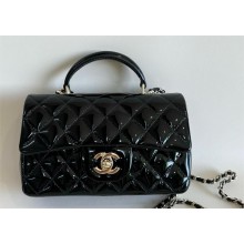 Chanel Mini Classic Flap Bag with Top Handle in Patent Calfskin AS2431 black 2024