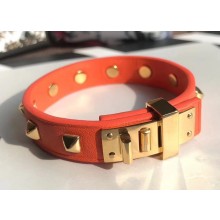 Hermes Studs Leather Bracelet with Gold Buckle Orange 2018