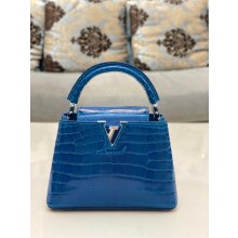 louis vuitton mini CAPUCINES bag in crocodile niloticus bright blue with silver hardware