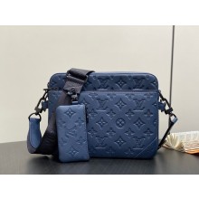 LOUIS VUITTON Monogram Shadow embossed calf leather Trio Messenger M14785 NAVY BLUE 2025