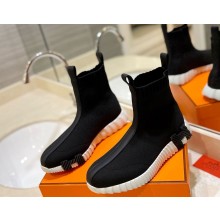Hermes women/men royal paris knit/leather ankle boot black 1113-2024