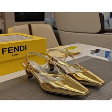  Fendi FFold Champagne-coloured metallic nappa leather low-heeled slingbacks 1113-2024