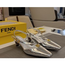 Fendi FFold silvery eel leather low-heeled slingbacks 1113-2024