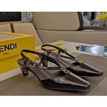 Fendi FFold black eel leather low-heeled slingbacks 1113-2024