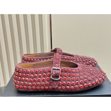 Alaia STRASS SUEDE BALLET FLATS Red 1113-2024