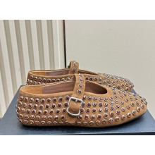Alaia STRASS SUEDE BALLET FLATS brown 1113-2024